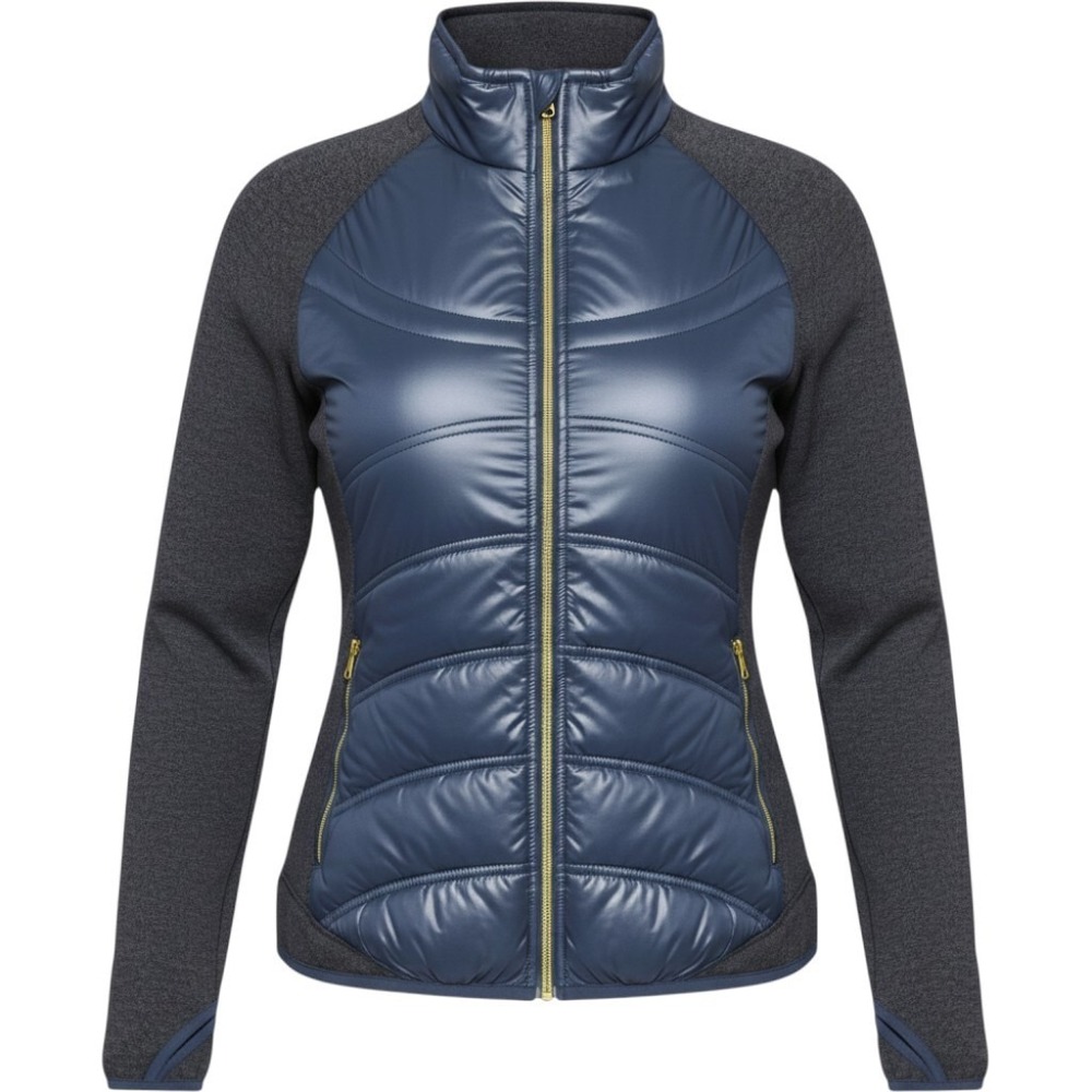 London Fog Jacket Womens L Blue Puffer Fleece Panels Full‎ Zip Athletic Large